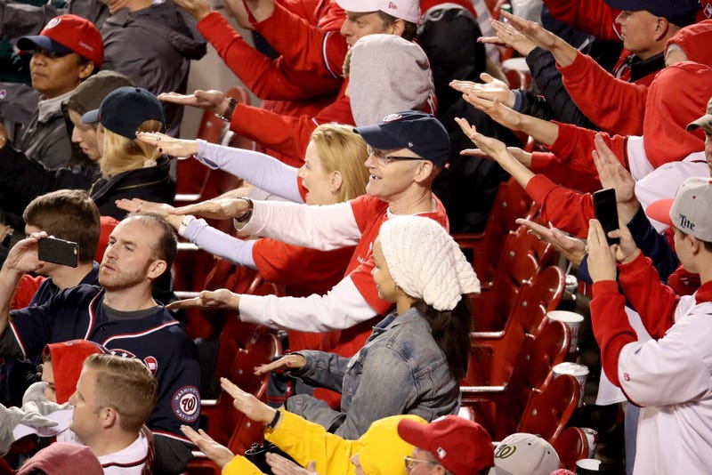 Fans cheer for Gerardo Parra of the Washington Nationals during the sixth inning in Game Four of the 2019 World Series.