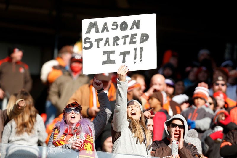 Browns fan with mason rudolph sign