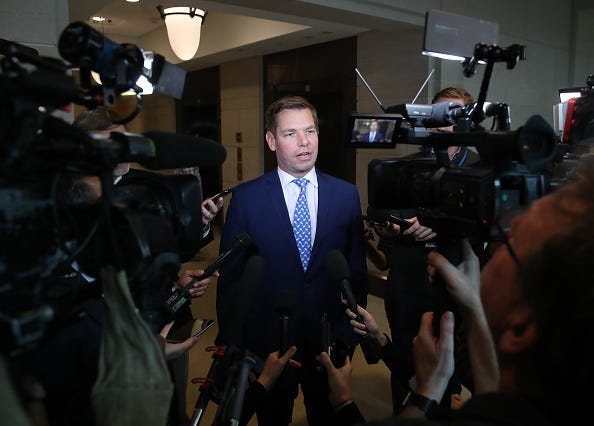 Rep. Eric Swalwell (D-CA), talks to the media outside of a closed-door hearing at the U.S. Capitol on November 7, 2019 in Washington, DC. the Chairman of the House Intelligence Committee, Adam Schiff (D-CA) has announced that public hearings will begin ne