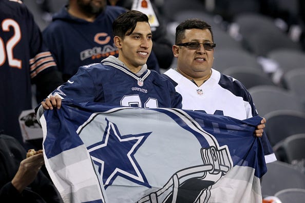 Fans looks on before the game between the Dallas Cowboys and Chicago Bears at Soldier Field on December 05, 2019 in Chicago, Illinois
