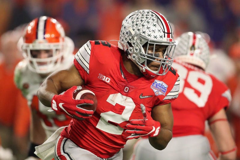 Running back J.K. Dobbins #2 of the Ohio State Buckeyes rushes the football against the Clemson Tigers.
