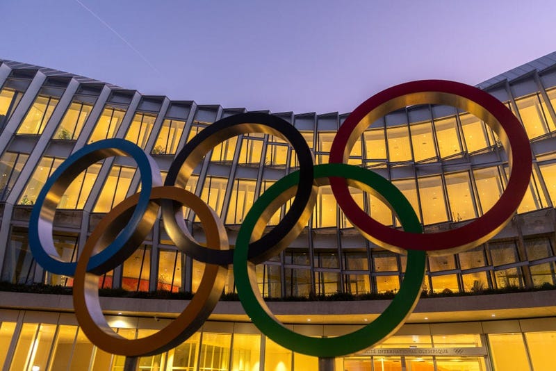 The Olympic Rings sit on display outside the International Olympic Committee (IOC) Headquarters on January 11, 2020 in Lausanne, Switzerland.