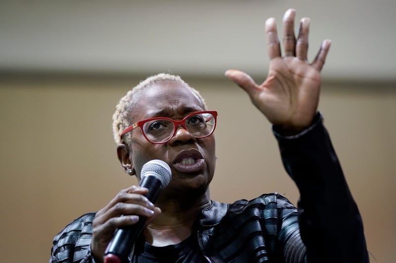 Nina Turner, national co-chair of the 2020 Bernie Sanders democratic presidential campaign, speaks before introducing the senator at a February 26, 2020, rally in North Charleston, South Carolina.