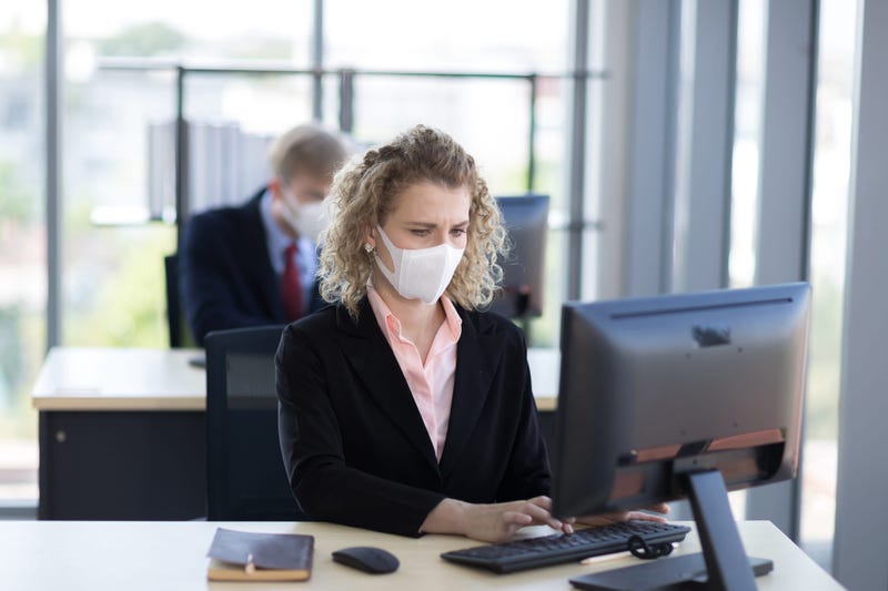Workers with face masks