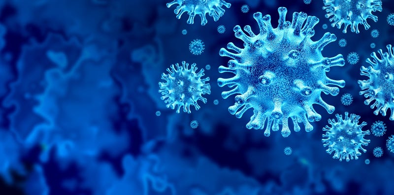 Coronavirus virus outbreak and coronaviruses influenza background as dangerous flu strain cases as a pandemic medical health risk concept with disease cells as a 3D render.