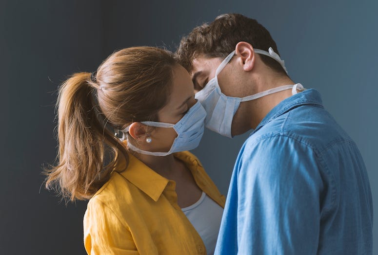 Couple, Kissing, Face Mask