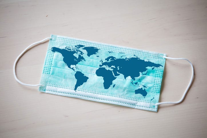 Face mask with a map of the world on it