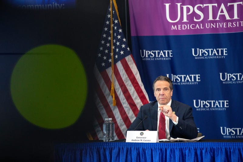 New York State Governor Andrew Cuomo speaks during his daily Coronavirus press briefing at SUNY Upstate Medical University on April 28, 2020 in Syracuse, New York.