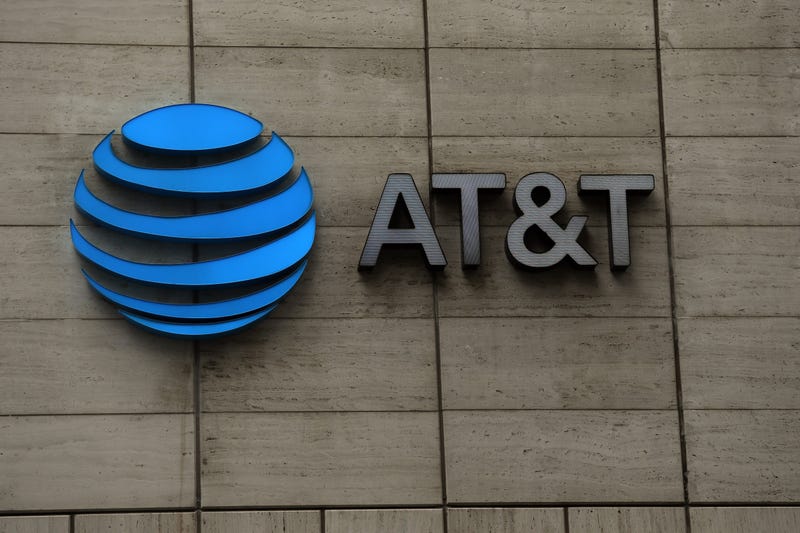 The logo of AT&T outside of AT&T corporate headquarters on March 13, 2020 in Dallas, Texas.