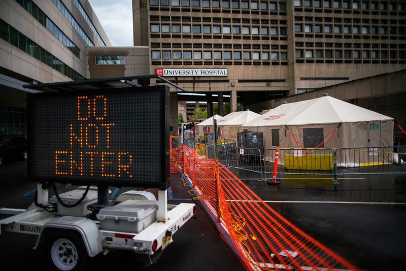 Tents are set up outside of the University hospital on May 11, 2020 in Newark, New Jersey.