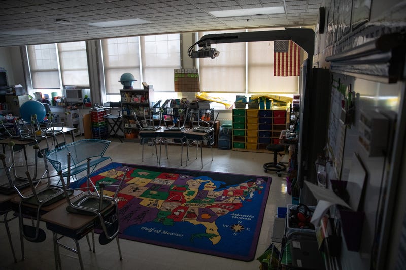 A class sits empty at the KT Murphy Elementary School on March 17, 2020 in Stamford, Connecticut.