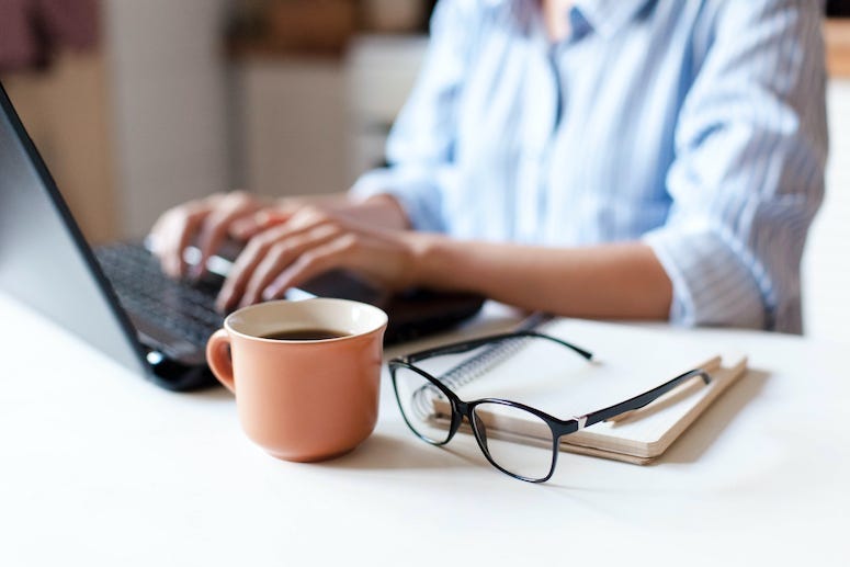 Working from Home, Computer, Coffee, Kitchen