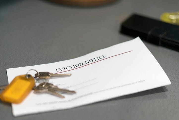 Eviction notice with a set of keys