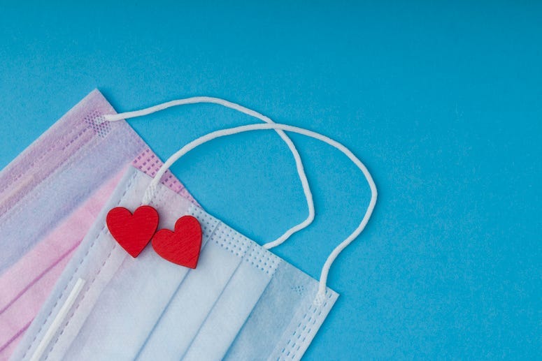 Mask, Hearts, Love, Coronavirus, Blue Background