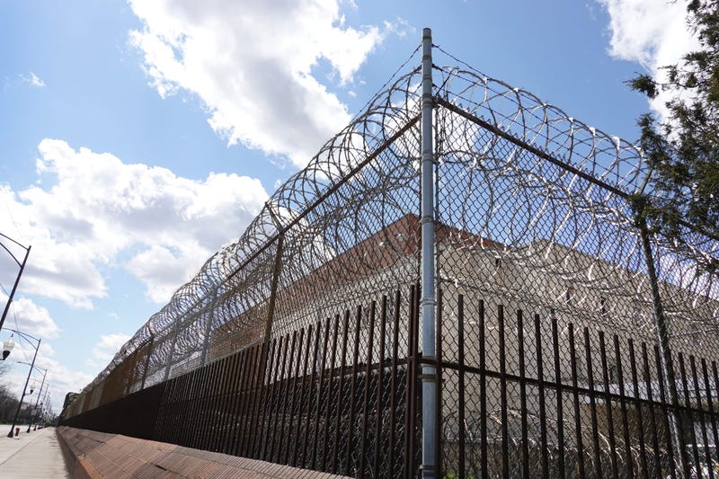 A fence surrounds the Cook County jail complex on April 09, 2020 in Chicago, Illinois. With nearly 400 cases of COVID-19 having been diagnosed among the inmates and employees, the jail is nation’s largest-known source of coronavirus infections.