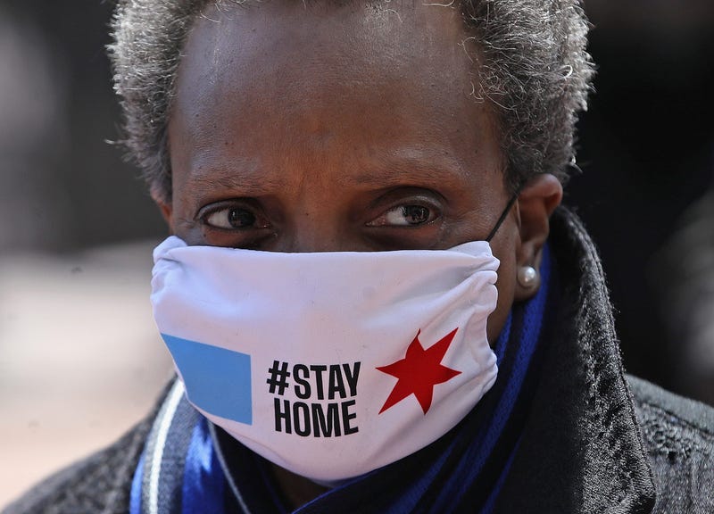 Chicago mayor Lori Lightfoot arrives at Wrigley Field on April 16, 2020 in Chicago Illinois.