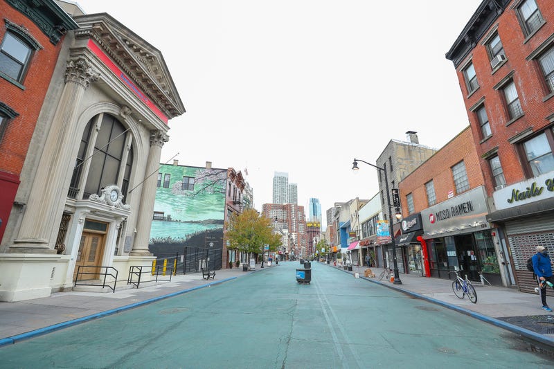 Streets are empty and businesses have been shuttered in Jersey City on April 27, 2020 in Jersey City, New Jersey.