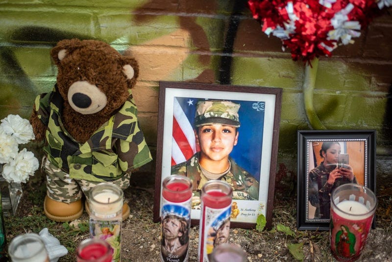 People pay respects at a mural of Vanessa Guillen, a soldier based at nearby Fort Hood on July 6, 2020 in Austin, Texas.