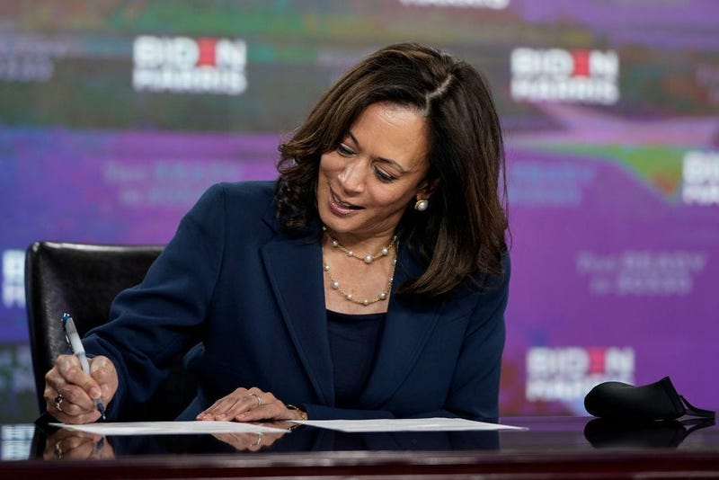 Presumptive Democratic vice presidential nominee, U.S. Sen. Kamala Harris signs required documents for receiving the Democratic nomination for Vice President