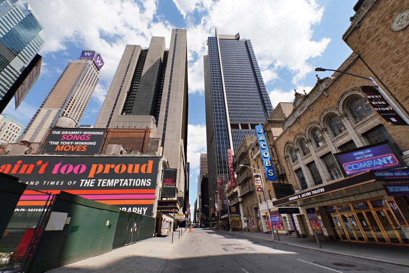 A view of Broadway theaters on W. 45th Street on June 29, 2020 in New York City.