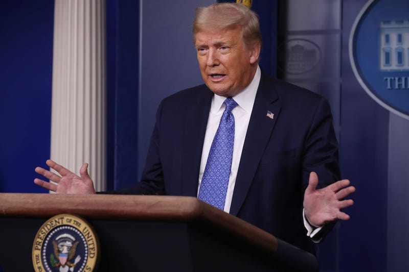 U.S. President Donald Trump talks to journalists during a news conference about his administration's response to the ongoing global coronavirus pandemic in the Brady Press Briefing Room at the White House July 22, 2020 in Washington, DC.