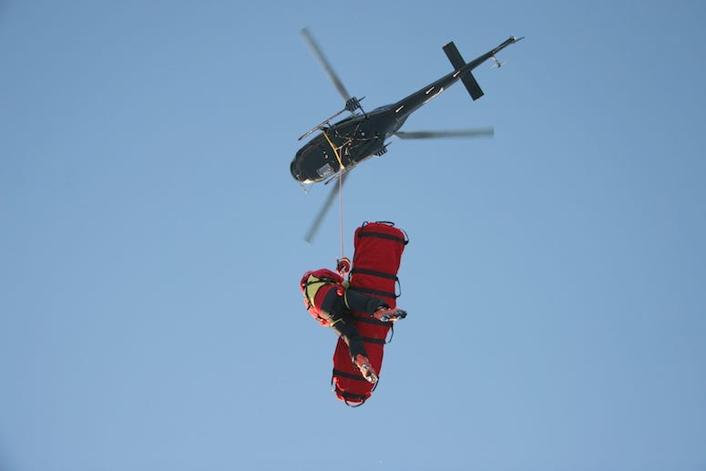 Helicopter, Aerial Rescue, Blue Sky, Patient, Rescue Stretcher, Worker