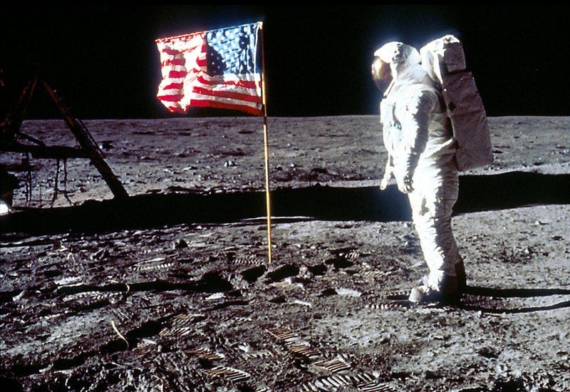Buzz Aldrin lands on the moon.