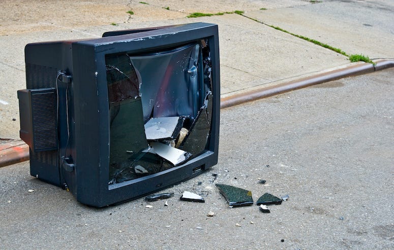 Broken, TV, Television, Screen, Street, Damaged