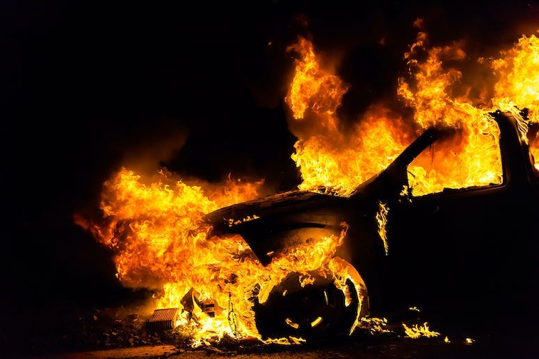 Fire, Car On Fire, Burning Car, Flames