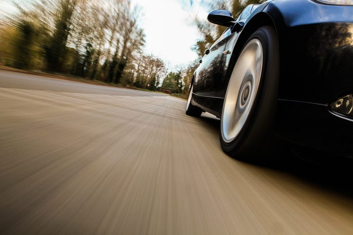 A car driving fast.
