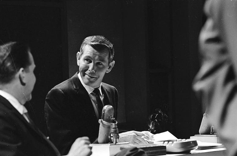 Johnny Carson, star of NBC's 'Tonight' show, one of the channel's flagship, colour programmes.