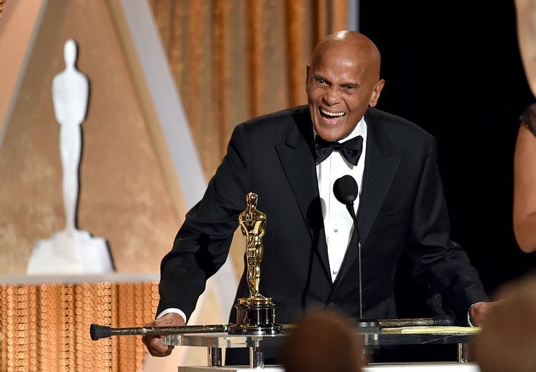 Honoree Harry Belafonte accepts the Jean Hersholt Humanitarian Award onstage during the Academy Of Motion Picture Arts And Sciences' 2014 Governors Awards.