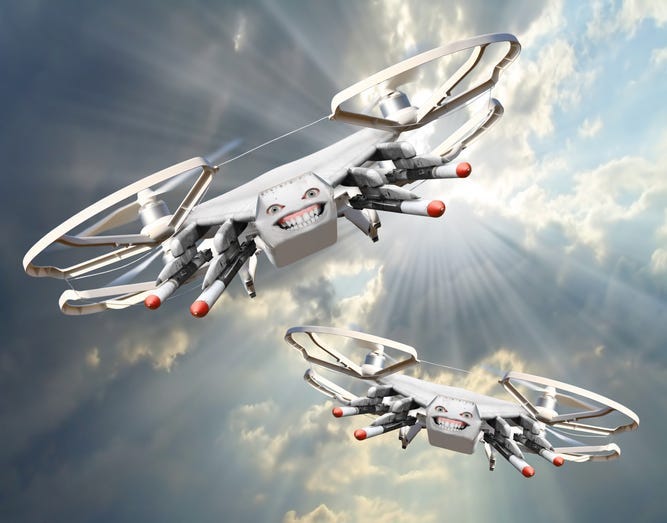 Drone with missiles. New technology for war. Digital artwork fictional vehicles on UAV theme.
