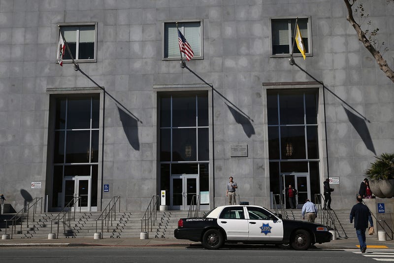A San Francisco police car sits parked in front of the Hall of Justice on February 27, 2014.
