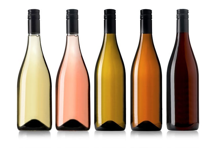 Set of white, rose, and red wine bottles.isolated on white background