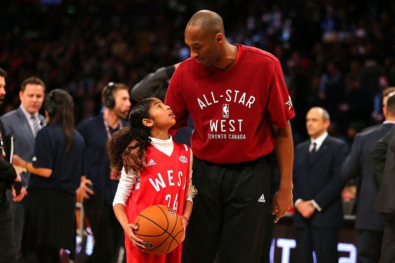 Kobe Bryant and daughter Gianna warm up during NBA's 2016 All-Star Game