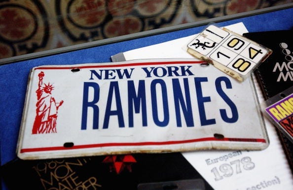 Ramones memorabilia sits on display at The Ramones 30th Anniversary Party