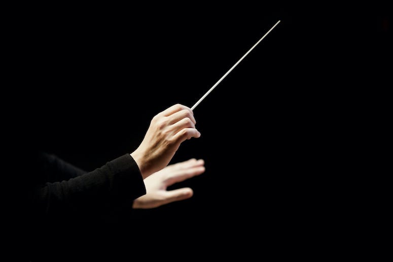 Hands, Conductor, Baton, Orchestra, Choir, Black Background