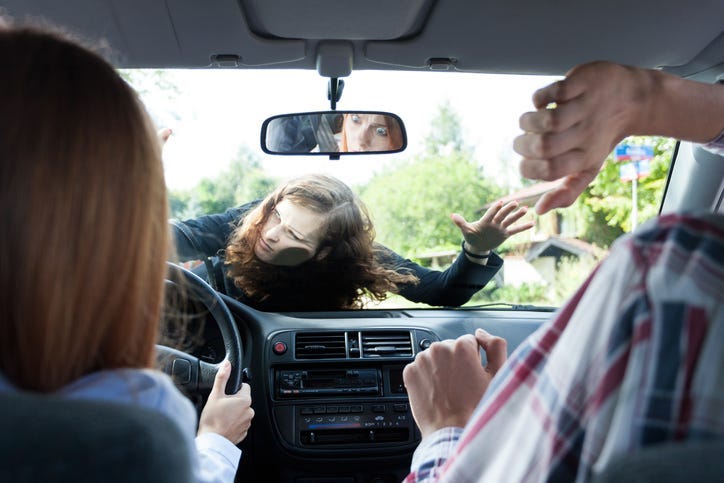 Horizontal view of car accident with pedestrian