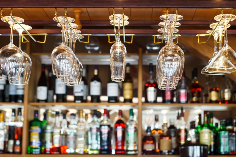 Bar with liquor bottles and glasses