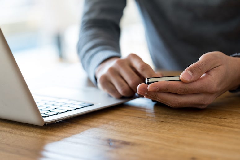 Man, Cell Phone, Laptop, Computer
