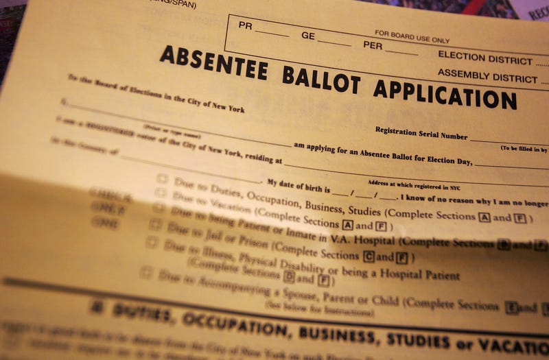 An absentee ballot is shown October 29, 2004 in Brooklyn, New York.