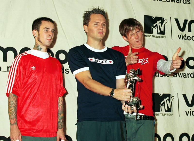 Rock band Blink 182 win Best Group Video September 7, 2000 at the MTV Awards at Radio City Music Hall in New York City. (Photo by George De Sota/Liaison)