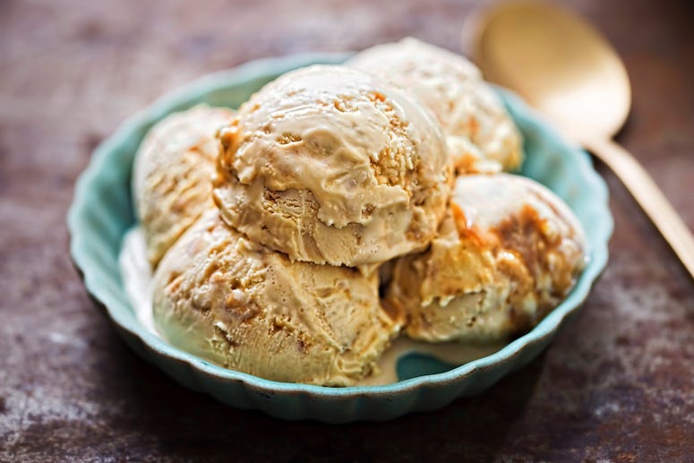 Salted Caramel, Ice Cream, Bowl, Spoon