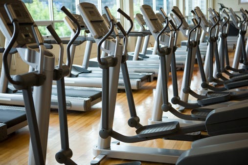 Empty stair climbers at a closed fitness center
