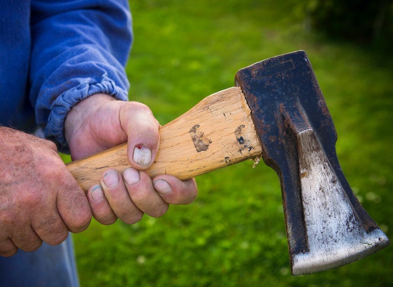 Axe, Hatchet, Hands, Man, Grass