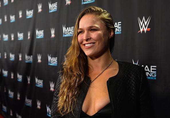 MMA fighter Ronda Rousey appears on the red carpet of the WWE Mae Young Classic on September 12, 2017 in Las Vegas, Nevada