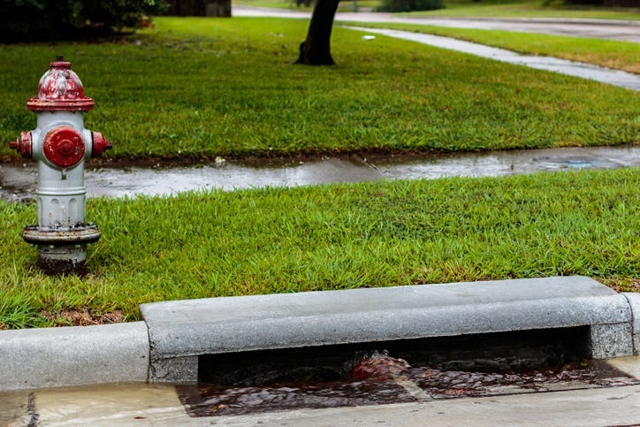 Water flowing into a storm drain