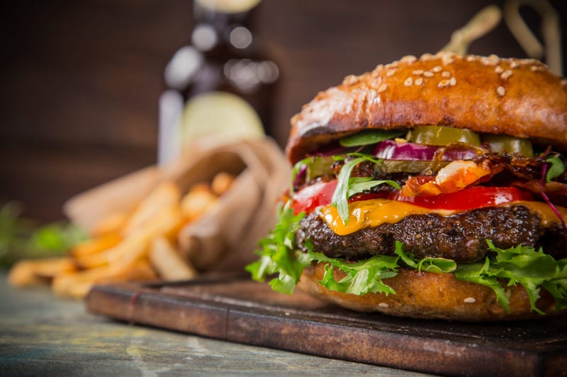Burger On A Wood Table