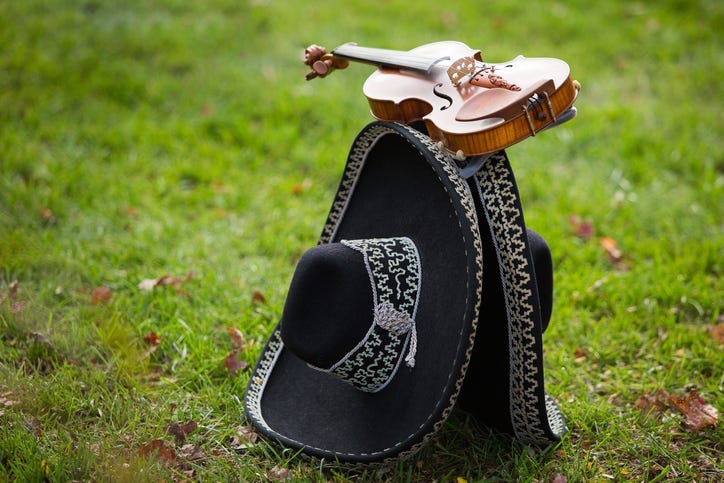 Mariachi instruments on the ground